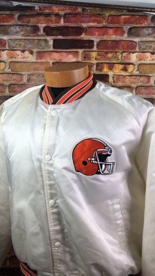 Vintage Cleveland Browns WHITE Satin Jacket XL 1980 ' s Chalk Line OBJ Baker 2