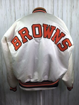 Vintage Cleveland Browns WHITE Satin Jacket XL 1980 ' s Chalk Line OBJ Baker 5
