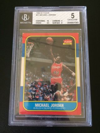 1986 Fleer Basketball Michael Jordan Rc 57 Bgs 5 High Subs 10 Centering,  8 8.  5