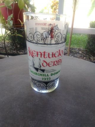1973 Kentucky Derby Churchill Downs Glass - Secretariat Triple Crown Winner