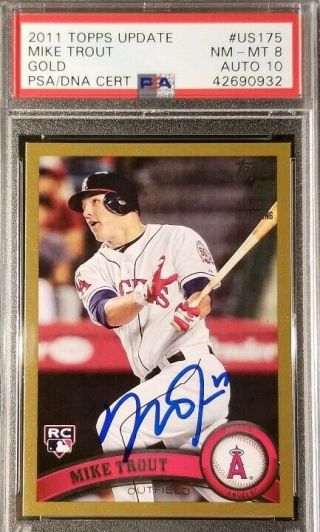 Mike Trout Signed 2011 Topps Update Gold Rc Graded Psa Nm - 8 Auto 10