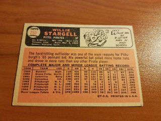 1966 TOPPS WILLIE STARGELL CARD 255 EXMT PIRATES rpjh99 2