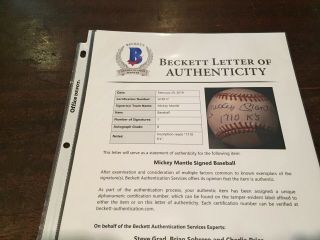 Mickey Mantle SIGNED BASEBALL WITH INSCRIPTION 1710Ks Beckett GRADE 8 A18517 6