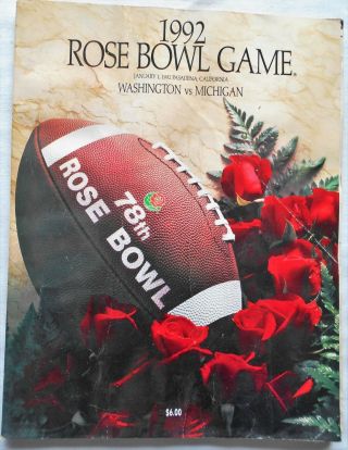 January 1,  1992 Rose Bowl Game Program University Of Washington Vs Michigan
