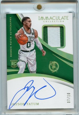2017 - 18 Panini Immaculate Jayson Tatum Gold Rpa Patch Auto 7/10 Rc Rookie