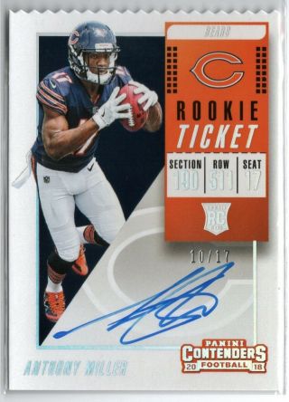 2018 Contenders Anthony Miller Rookie Ticket Stub On Card Auto /17 Bears Wr