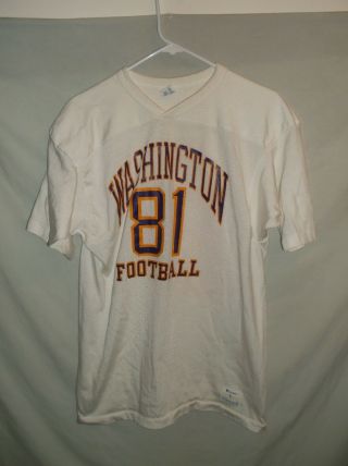 VTG early 80’s Washington HUSKIES t - shirt white Med - Lg Champion brand 1981 2