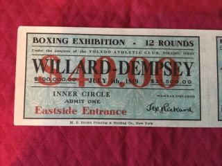 1919 Willard Vs Dempsey Boxing Heavyweight Championship Toledo Ohio Full Ticket 2