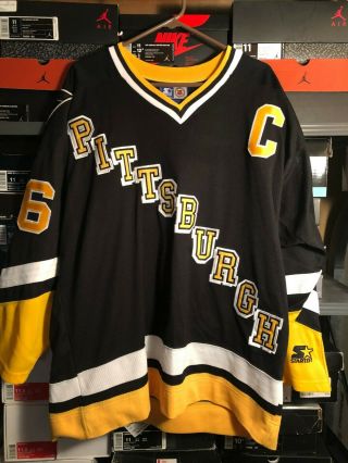 Vintage Mario Lemieux 66 Pittsburgh Penguins Starter Black Nhl Hockey Jersey Xl