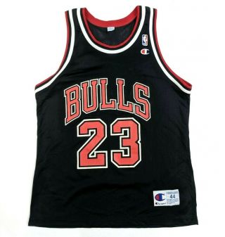 Vintage 90s Champion Michael Jordan Chicago Bulls Black Jersey Size 44