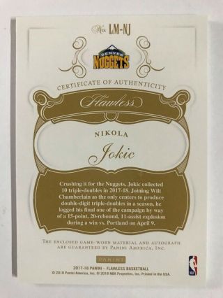 2017 - 18 Panini Flawless Platinum 1/1 NBA Logoman Auto Nikola Jokic One of One 6