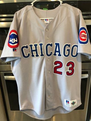 Authentic Chicago Cubs Ryne Sandberg Jersey 44 Russell Athletic Road Diamond Col