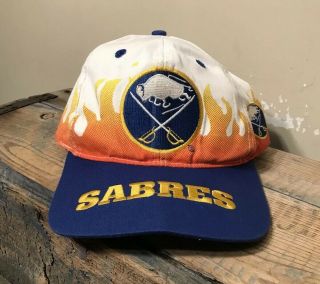 Vintage Buffalo Sabres Nhl Snapback Annco On Fire Flames Hat Cap Rare Hockey Nr