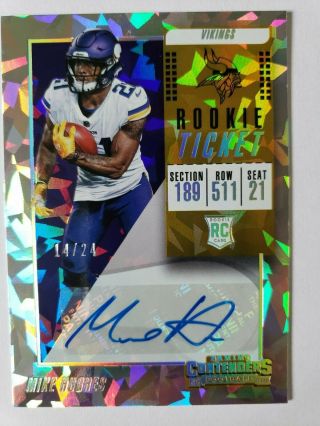 Mike Hughes 2018 Contenders Cracked Ice Rookie Ticket Auto 14/24 Vikings