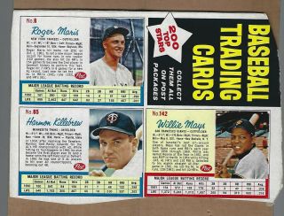 1962 Post Baseball (3) Card Uncut Panel With Mays
