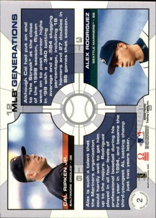 2000 Pacific Omega MLB Generations Baseball Card 2 C.  Ripken/A.  Rodriguez 2