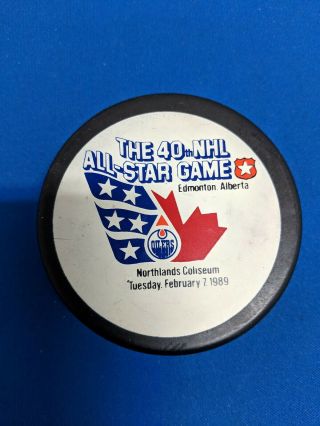 40th Nhl All - Star Game 1989 Edmonton Oilers Game Puck Gt1 Slug Made In Canada