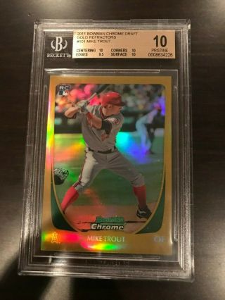 2011 Bowman Chrome Draft Mike Trout Rc Gold Refractor 41/50 Bgs 10 - Pop 1