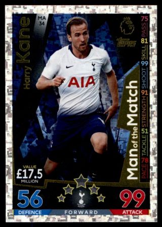 Match Attax 2018/19 Extra - Tottenham Harry Kane (man Of The Match) No.  Ma34