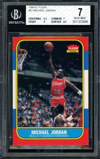 Michael Jordan 1986 - 87 Fleer Rookie Card 57 Graded Nm 7 Beckett Bgs 11323056