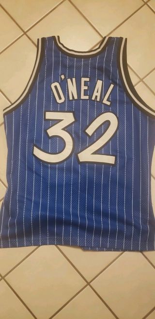 Authentic Champion Shaquille O ' neal Orlando Magic Jersey Blue Shaq Jersey Size L 6