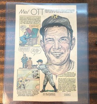 1952 Mel Ott Willie Mays York Giants Baseball Comic Photo Frank Fogarty Hof
