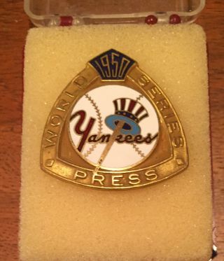1950 York Yankees World Series Press Pin Dieges & Clust