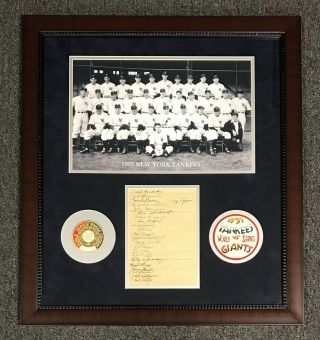 1937 Ny Yankees Team 23x Signed Framed Sheet Lou Gehrig Joe Dimaggio Psa/dna Loa