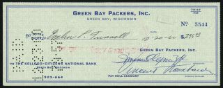 Vince Lombardi & Emlen Tunnell Autographed Signed Check Packers Psa Af08807