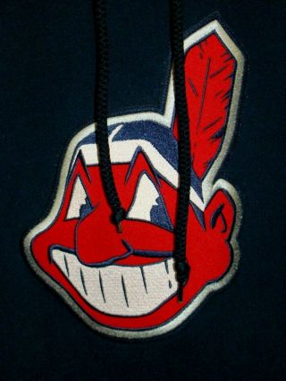 Cleveland Indians Sewn Chief Wahoo Logo Mens L Hoodie Heavyweight Sweatshirt 2