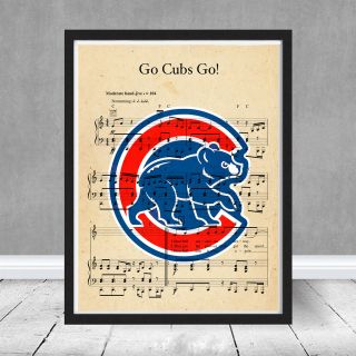 Chicago Go Cubs Go Sheet Music Alternate Logo Decor Baseball Wrigley Gift Art