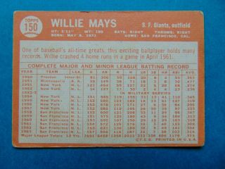 1964 WILLIE MAYS TOPPS BASEBALL CARD 150 G SAN FRANCISCO GIANTS 2