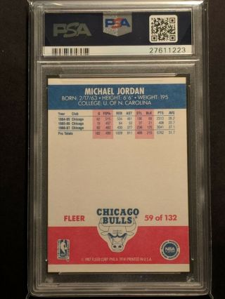 1987 Fleer Basketball Michael Jordan 59 PSA 10 GEM 23 in Serial Number 2