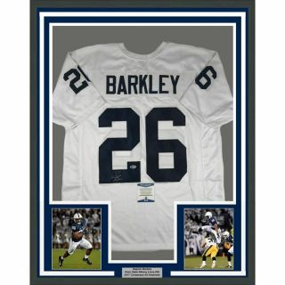 Framed Autographed/signed Saquon Barkley 33x42 Penn State White Jersey Bas