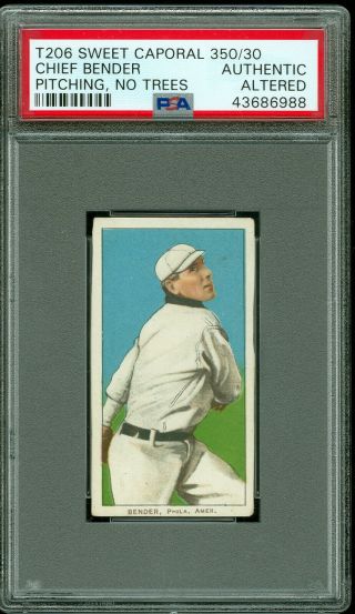 1909 - 11 T206 Sweet Caporal 350/30 Chief Bender Pitching,  No Trees Psa Auth Hof