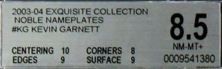 2003 - 04 Kevin Garnett Exquisite Noble Nameplates 3 Color Patch Auto /25 BGS 8.  5 4
