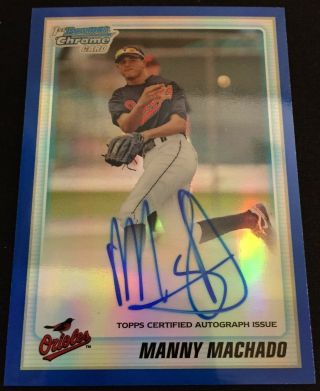 Manny Machado 2010 Bowman Chrome Draft Autograph Rc Blue Refractor D 109/150