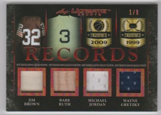 2019 Leaf Ultimate Sports Records Jersey /9 Babe Ruth & Gretzky & Jordan & Brown