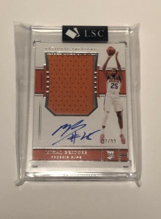 2018 - 19 National Treasures Mikal Bridges Rookie Two Color Patch Auto On Card /99