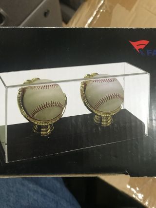 (1) Gold Glove 2 Ball Baseball Uv Acrylic Display Case Holder