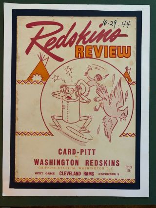 1944 Card - Pitt Vs Redskins Nfl Football Program/rare Chicago - Steeler Comb.  Team