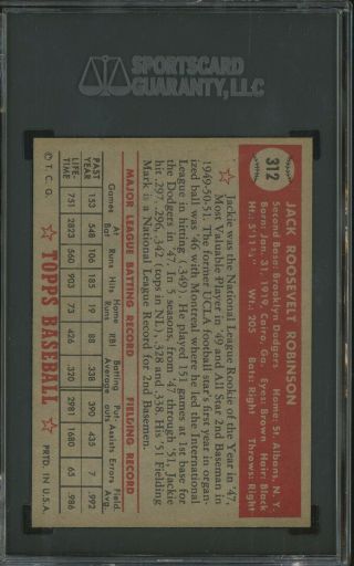 1952 Topps 312 Jackie Robinson Dodgers HOF HIGH SGC 8 