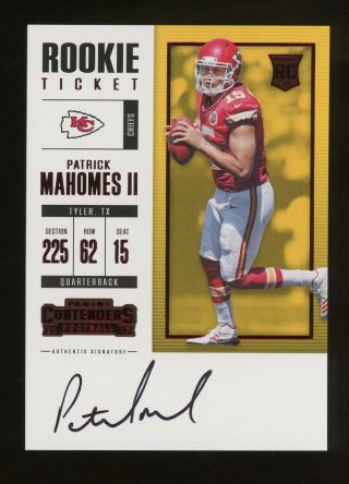 2017 Contenders Rookie Ticket Red Zone Patrick Mahomes Chiefs Rc Auto