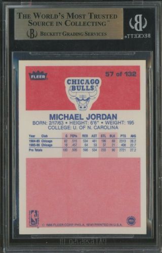 1986 Fleer 57 Michael Jordan RC Rookie HOF BGS 9.  5 w/ 10 