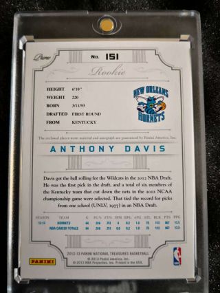 Anthony Davis 2012 - 13 National Treasures Rookie 3Clr Patch Auto RC RPA 071/199 2