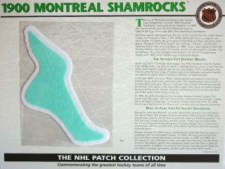 Willabee Ward Nhl Throwback Hockey Patch & Info Card 1900 Montreal Shamrocks