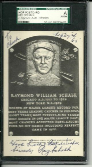 Ray Schalk Prewar Autograph Signed B&w Artvue Baseball Plaque Postcard Slabbed
