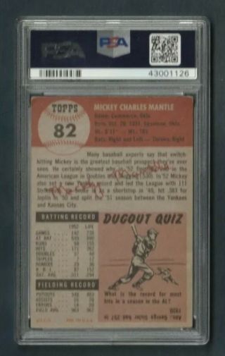 1953 TOPPS MICKEY MANTLE 82 PSA 4 VGEX YANKEES HOF well - centered - no creases 2