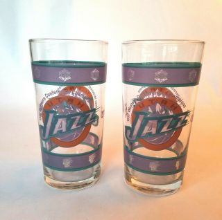 S/2 Vtg Utah Jazz Nba Western Conference Champions 1997 Drinking Glasses Libbey
