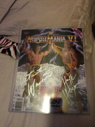 Hulk Hogan & Ultimate Warrior Wrestlemania Vi Program Signed 8 X 10 Wwf Wwe